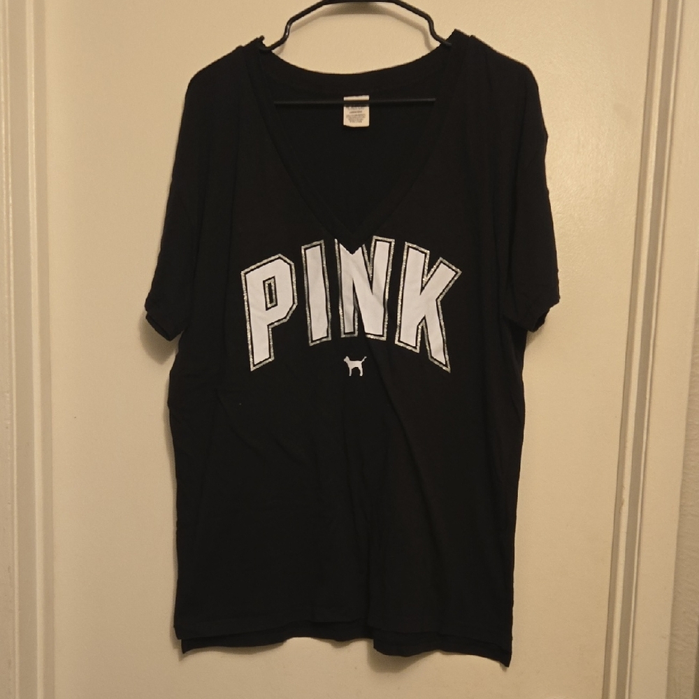 PINK Victoria's Secret Black Tee with White Logo